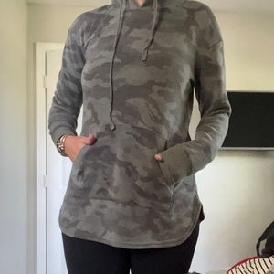 Dolphin hem loved thin camo sweatshirt